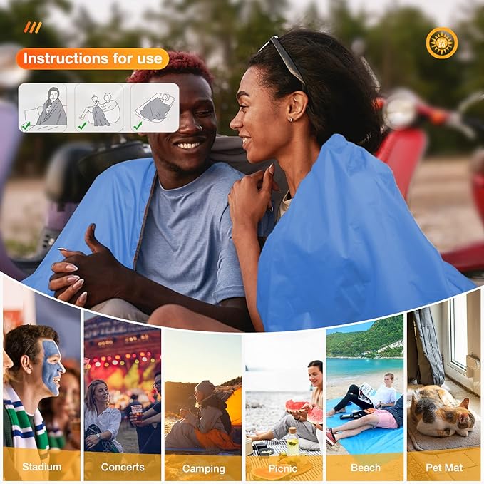 DUKUSEEK Outdoor Waterproof Stadium Blanket, XL Large (79x56) Hooded Stadium Blankets with Fleece,Portable,Warm Outside Blankets for Cold Weather, Camping, Sports, Beach, Football, Festivalsβ¦