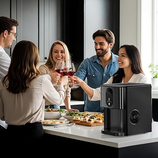 Antarctic Star Nugget Ice Maker,Countertop Ice Maker with Soft Chewable Ice,44 Lbs/24H,Self-Cleaning,One-Click Operation,for Home/Kitchen/Office/Party,Black