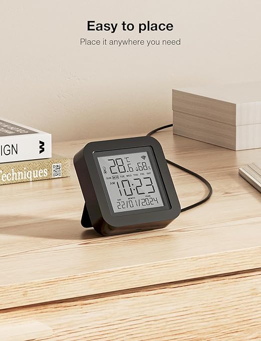 GHome Smart WiFi Thermometer Hygrometer, Indoor Temperature Humidity Sensor Electronic Ink Display IR Control, App Notification Alert, Free Data Storage Export