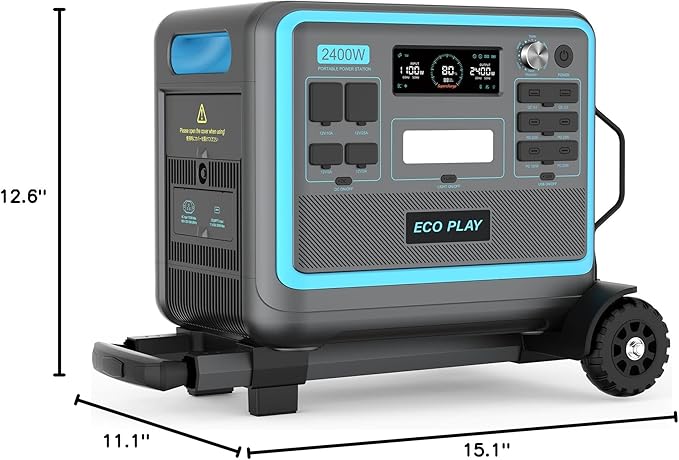 Eco Play SYD2400 Portable Power Station with Trolley, 2048Wh LiFePO4 Battery Backup, 2400W Solar Genarator with 500W Solar Input, Adjustable Input Power for Camping, Power Outages