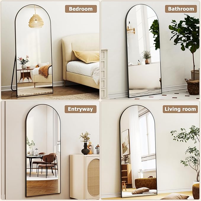 Arched Full Length Mirror - 68" x 24" Large Floor Mirror Aluminum Frame Dressing Mirror with Stand for Bedroom/Living Room Wall Mounted