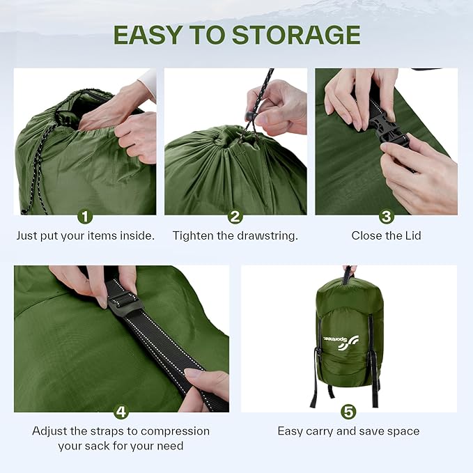 Sportneer Compression Sack, 13L/20L/40L/50L Sleeping Bag Stuff Sack, Tear-Resistant Ultralight Sleeping Bag Compression Sack-Space Saving Gear for Camping Hiking Travel