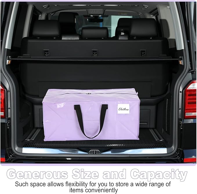 4 Pcs 24 Gallon Large Moving Bags with Zipper and Handles Foldable Storage Duffle Bags Heavy Duty Extra Large Totes for College Dorm Travel Clothes Blankets Bedding Moving (Purple)