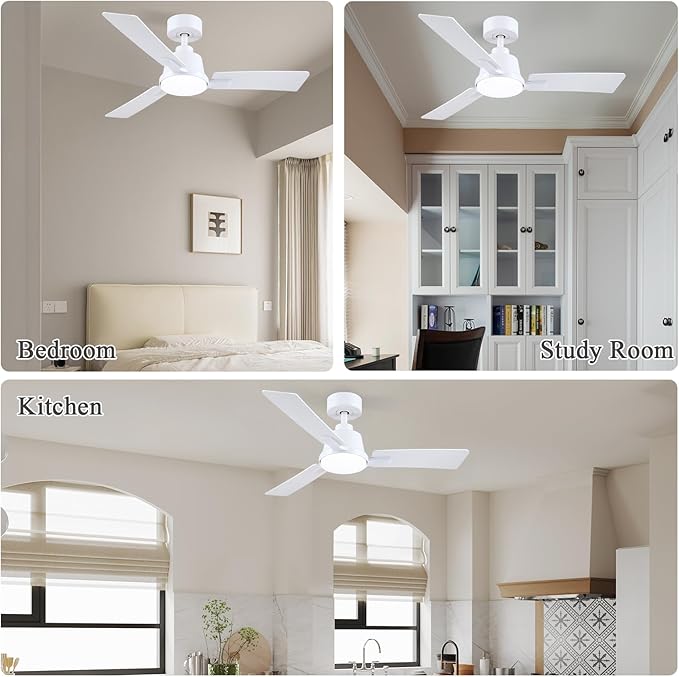 42 Inch Ceiling Fans with Lights,Low Profile Ceiling Fan,Modern Flush Mount,Reversible 6 Speeds,3CCT Dimmable Noiseless White Ceiling Fans for Living Room,Bedroom and Patio,ETL Listed