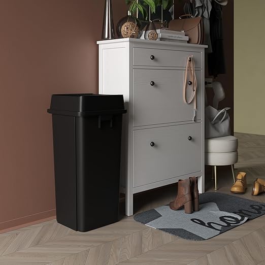 23 Gallon Black Square Commercial Trash Garbage Can with Lid | Outdoor Office Restaurant School Kitchen