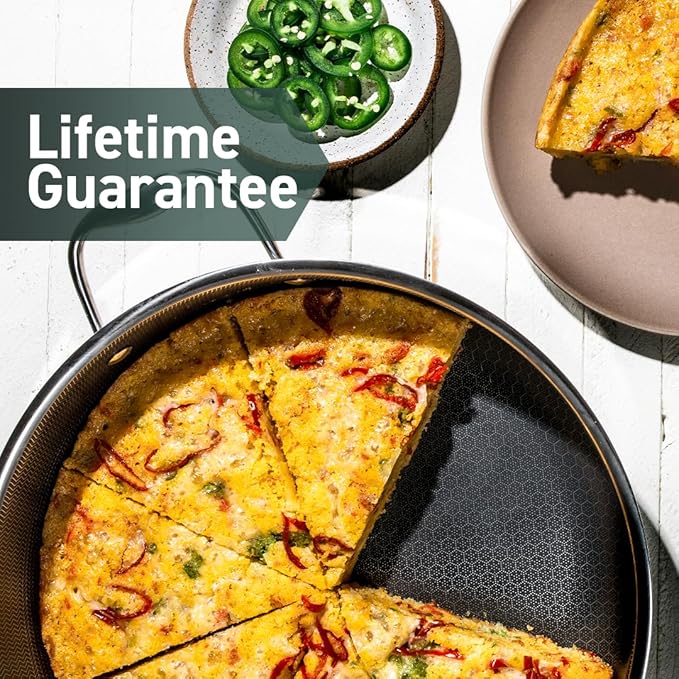 HexClad Hybrid Nonstick 4.5-Quart Deep Sauté Pan with Tempered Glass Lid, Stay-Cool Handle, Dishwasher-Friendly, Oven-Safe Up to 900°F, Induction Ready, Compatible with All Cooktops