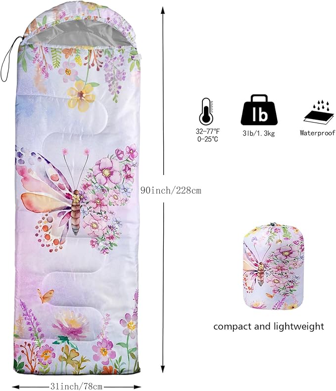 QOOMO Camping Sleeping Bags,3 Season Warm & Cool Weather,Lightweight,Waterproof Sleeping Bags for Adults & Kids,Traveling,and Outdoors,Camping Gear Equipment