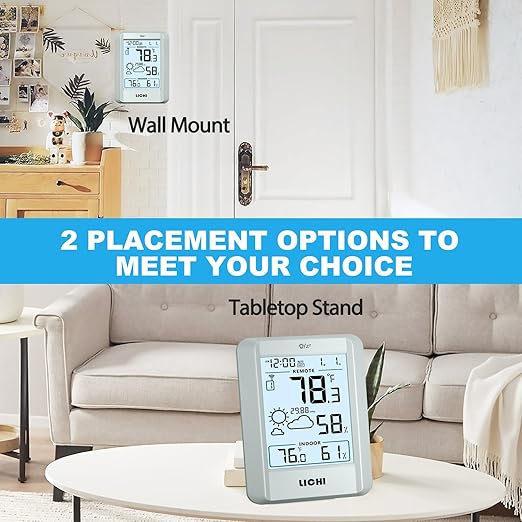 Indoor Outdoor Thermometer Wireless Weather Station Inside Outside Thermometers Hygrometer Monitor,with 330ft Range Remote Sensor, Battery Powered Backlight Display