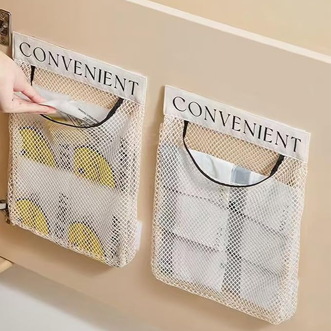 Mesh Storage Bags 12Pcs, Polyester Hanging Storage Mesh Bag for Bathroom, Kitchen, Hotel and University Dorm, Space-Saving Bedside Storage Bag, Socks Organizer Bags, Small Car Net Pocket