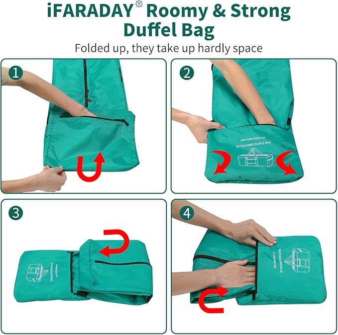 Foldable Duffle Bag for Travel - 75L Large Spare Travel Duffel Bag Lightweight with Trolley Sleeve - Green
