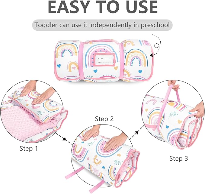 Primlect Toddler Nap Mat Extra Large Thickened 55''x35'', Soft Sleeping Bag with Detachable Minky Blanket and Pillow, Portable for Daycare, Preschool, Kindergarten, Travel, Boys and Girls