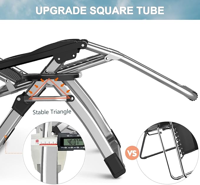 ABORON 2 Pack Zero Gravity Chair, Outdoor Lounge Chairs Sun Loungers with Removable Cushion,Headrest,Cup Holder,Reclining Patio Lounger Chair for Indoor and Outdoor