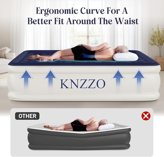 Air Mattress Queen with Built-in Pump, Blow Up Mattress with Soft Flocked Top, Leakproof Inflatable Mattress, Foldable Waterproof Air Bed for Home, Guests, Camping, with Storage Bag