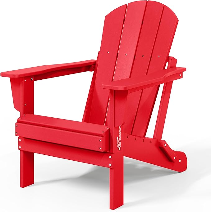 WestinTrends Malibu 4-Piece Set Outdoor Folding Poly Adirondack Chair, Red