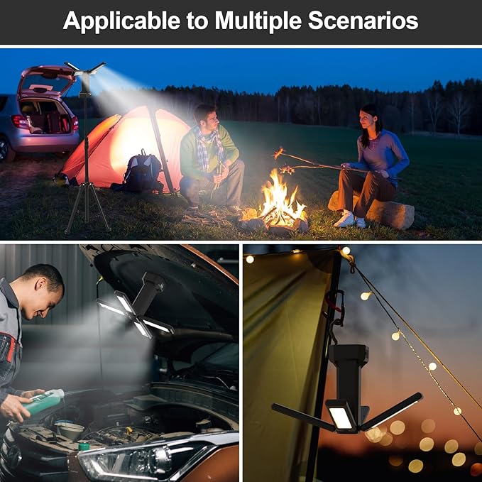 13200mAh Rechargeable Solar Work Light IP64 Waterproof with Folding Stand and Carrying Bag, AODOO 8000 Lumen Cordless Camping Light, White/Warm/Nature White/RED/SOS