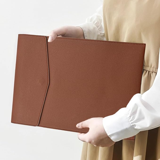 VANRA 1 Piece PU Leather File Folder Vertical A4 Document Holder File Envelope Waterproof Leather Portfolio Case Filing File Organizer for Letter Size with Magnetic Button Closure (Brown)