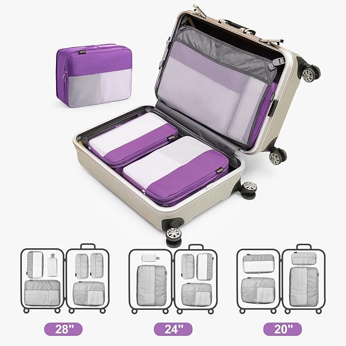 4 Set Compression Packing Cubes for Travel, Suitcases and Backpack Space Saving Organizers (Bright Purple)