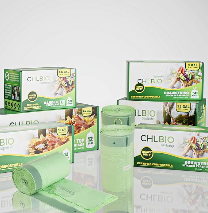 13 Gallon Compostable Trash Bags with Handle-Tie, Thick 0.87 Mil, 49.21 Liter, 30 Bags, Tall Kitchen Food Scrap Waste Bag, ASTM D6400, US BPI and OK Compost Home Certified