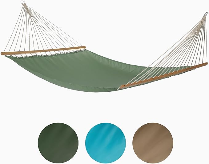 Fab Habitat Solid Recycled Polyester Hammock - Fargo - Green - Indoor/Outdoor, Quick Dry, 2 Person 460 lbs Capacity - Patio, Poolside, Backyard, Garden, Beach, Balcony - 12-14 ft Adjustable