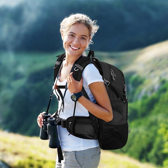 Maelstrom Hiking Backpack, 40L Waterproof Camping Daypack for Men and Women, Lightweight Travel Pack with Rain Cover-Black