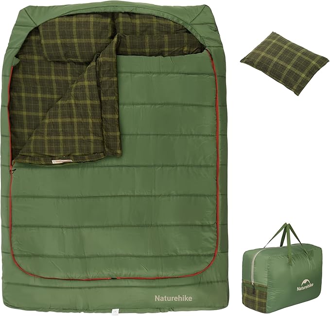 Naturehike 0 Degree and 40 Degree Flannel Two Person Sleeping Bag with Pillows for Adults, Couples & Family, Doublewide Double Sleeping Bag 2 Person for All Seasons Camping Hiking Backpacking