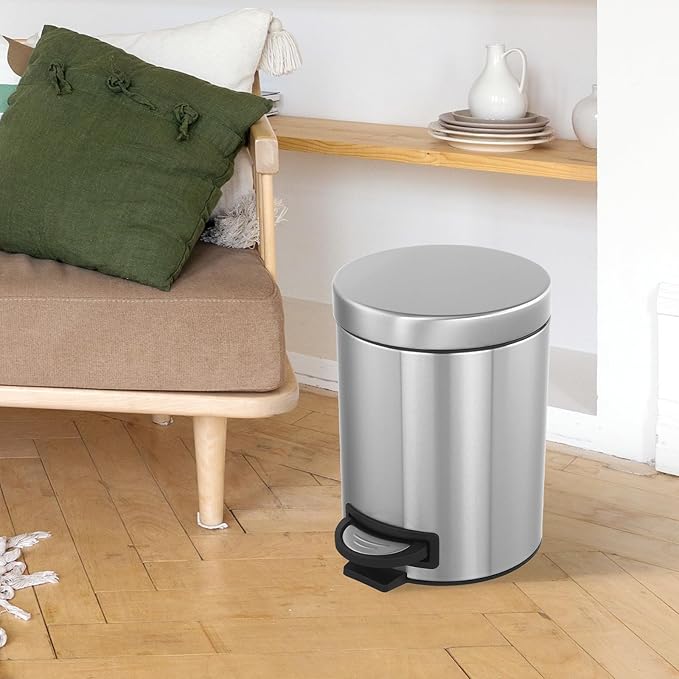 Kitchen Trash Can with Lid, 2 Pack 5 Liter/1.3 Gallon Stainless Steel Trash Can, Oval Step Garbage Can, Soft Close Trash Bin for Bathroom Home Office