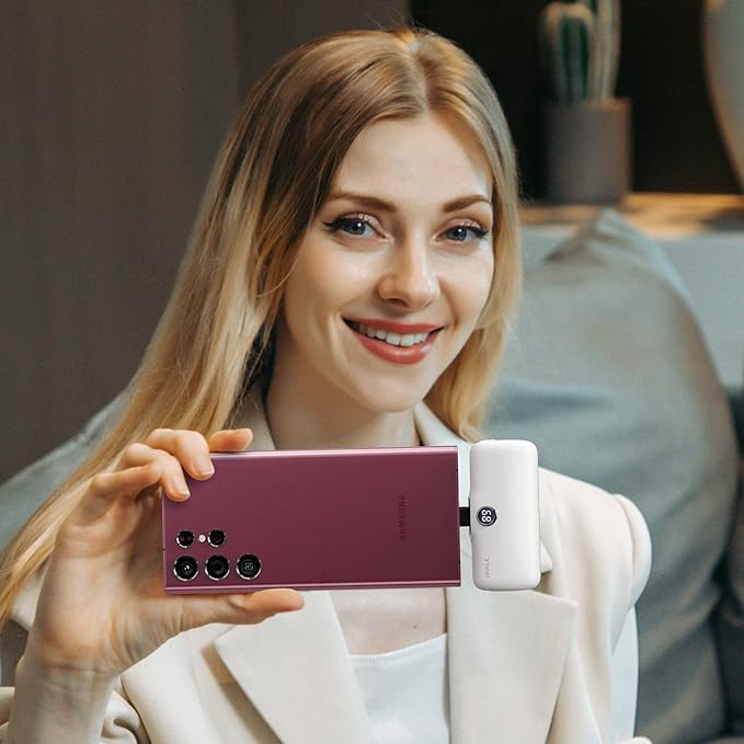 iWALK Small Portable Charger, 4,800mAh 18W PD Fast Charging Power Bank with Built-in USB-C Connector, External Mini Battery Pack for Samsung Galaxy S25/S24/S23, Android, iPhone 15/16/Pro/Max, White