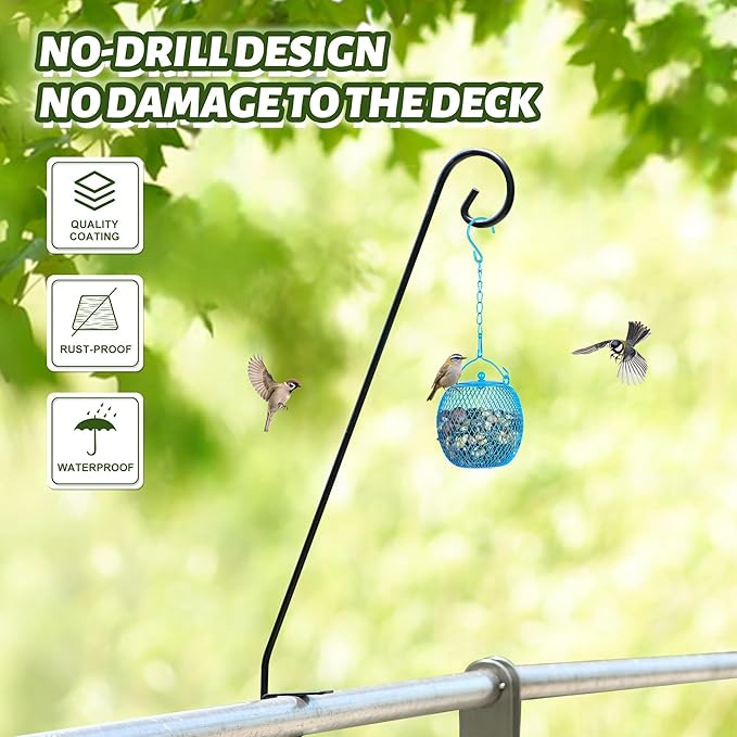 MIXXIDEA Heavy Duty Extensible Deck Hook - Adjustable for Hanging Bird Feeders, Plants, Suet Baskets, Wind Chimes, Lanterns