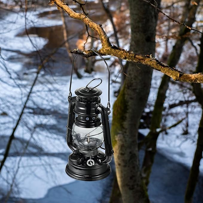 Honoson 4 Pieces Oil Lamp Hurricane Lamp Kerosene Lantern for Indoor Outdoors Decorative Hanging Oil Lantern with Wick for Hiking Emergency Camping Party Decoration(Black,8 Inch)