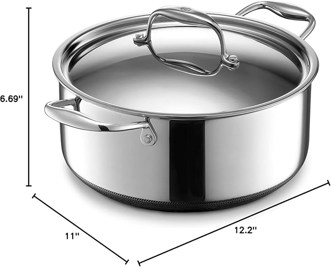 HexClad Hybrid Nonstick 5-Quart Dutch Oven with Stainless Steel Lid, Stay-Cool Handles, Dishwasher-Friendly, Oven-Safe Up to 900°F, Induction Ready, Compatible with All Cooktops