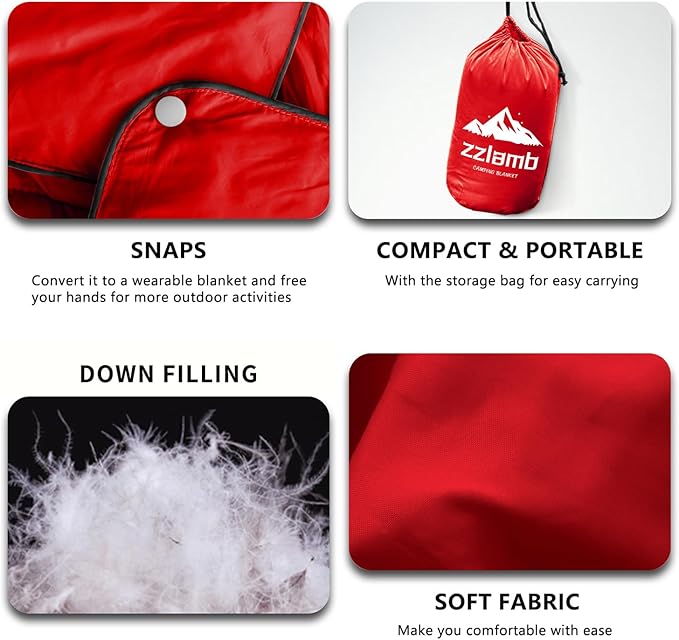 zzlamb Puffy Down Camping Blanket Water-Repellent, Down Throw Travel Blanket Portable for Outdoor, Light Warm Quilt for Couch Plane Car Theater Stadium Picnic RV Backpacking Hammock