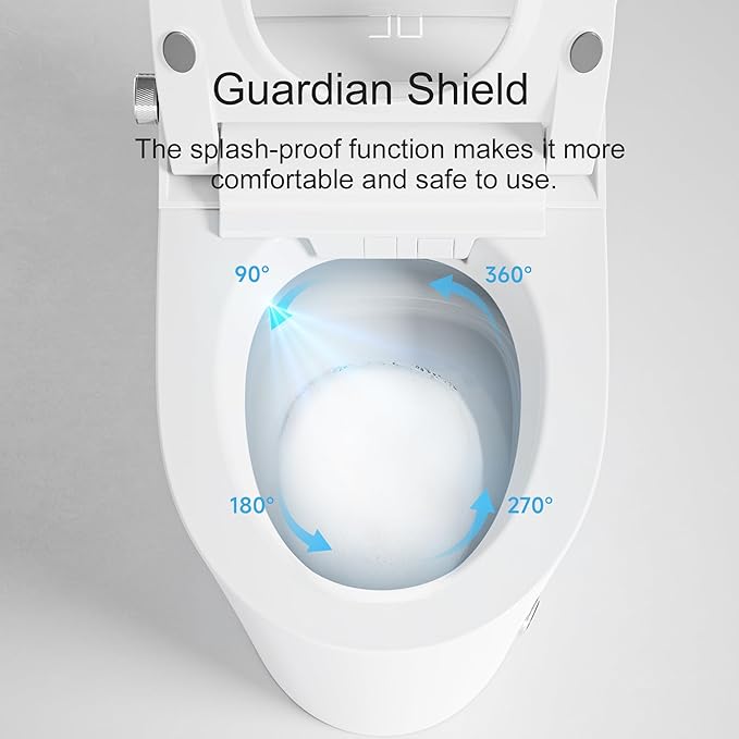 Smart Toilet, One Piece Bidet Toilet for Bathrooms, Toilets with Warm Water Sprayer & Dryer, Foot Sensor Operation, Heated Bidet Seat, Tankless Toilets with Fahrenheit LED Display