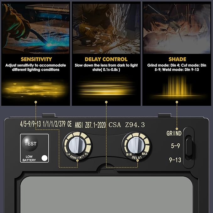 Welding Helmet Auto Darkening True Color Large Viewing, Welding Hood Solar/Rechargeable Battery Powered, Wide Shade 4/5-13 with 4 Arc Sensor, Optical Clarity Welder Mask for TIG MIG Stick Cut Grind