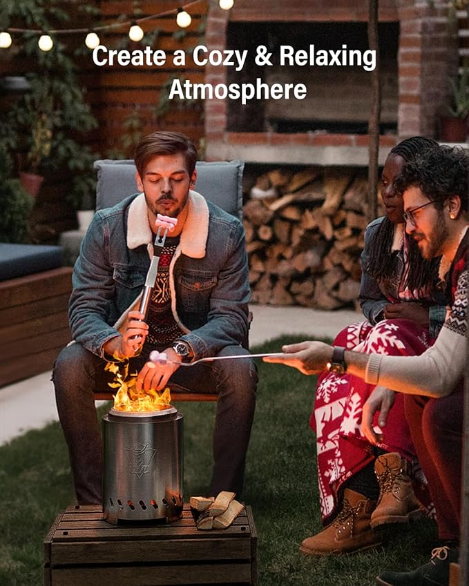 YEFU Tabletop Fire Pit 9.7 x 7.1 in, Low Smoke Camping Stove for Outdoor & Patio, Fueled by Pellets or Wood, Safe Burning Table Top Firepit, with Travel Bag & 2 Mini Sticks & Fireproof Mat, Silver