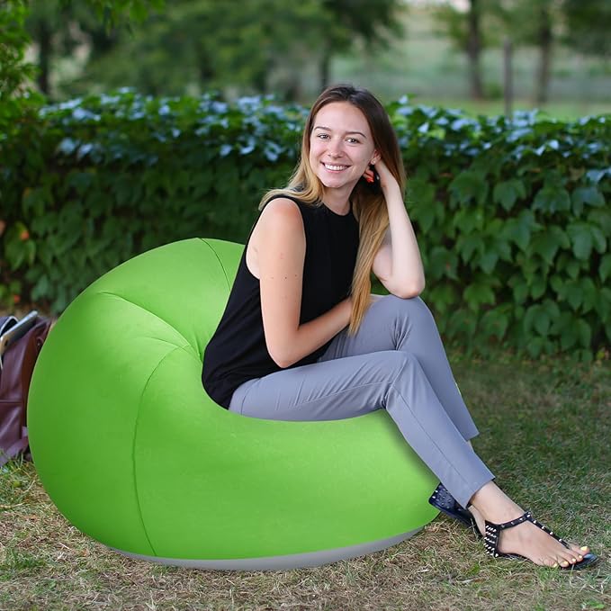 Realspring Inflatable Bean Bag Chairs Outdoor Blow up Camping Chairs Inflatable Lazy Sofa Folding Portable Bean Bag Loungers Couch for Movie Night(Orange, Green,2 Pcs)