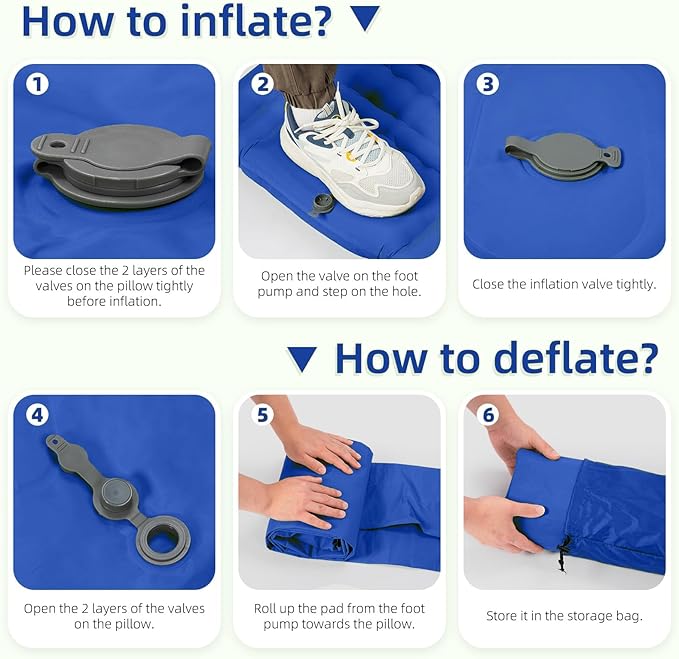 Camping Sleeping Pad, Extra Thick 5 Inch Camping Mat with Pillow Built-in Foot Pump Inflatable Sleeping Pads Compact for Camping Backpacking Hiking Traveling Tent