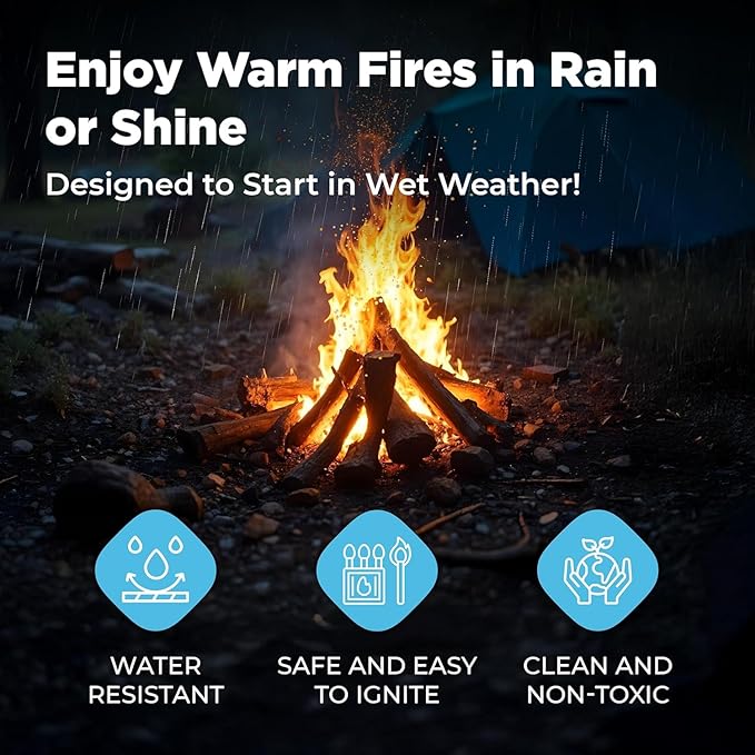 Waterproof Fire Starters for Indoor Fireplace, BBQ, Campfire, Wood Stove, Chimney, Fire Pit, Grill, Smoker, Bonfires, | (20-Pack Ultra Starters) Reliable Fire Igniters in Wet Weather, Get Stoked!