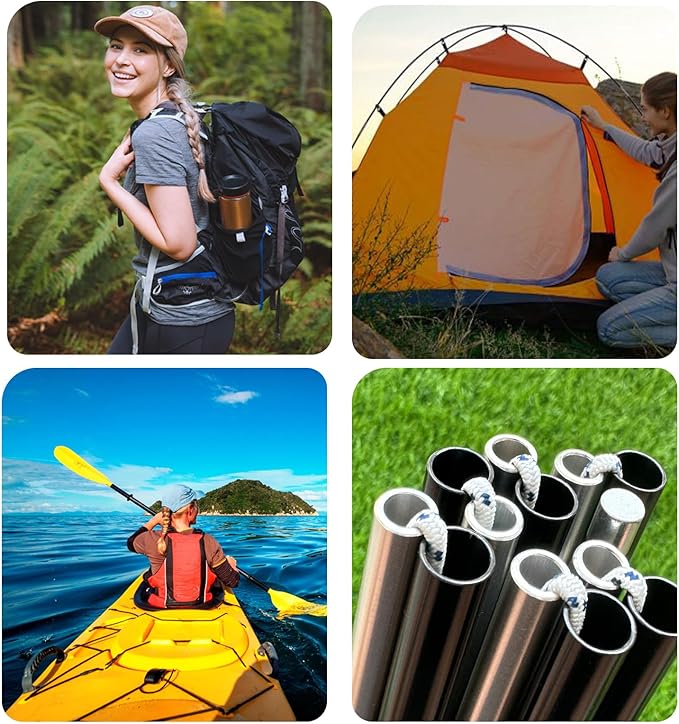 Tent Pole Shock Cord 1/8 inch 60ft, Replacement Shock Cord for Tent Rod, Tent Pole Repair Kit, Elastic Bungee Cord,Elastic Cord with Lead Wire/Washers/Clip (White/Black)