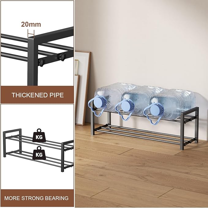 2-Tier Expandable Shoe Rack,Adjustable Shoe Shelf Storage Organizer Heavy Duty Metal Free Standing Shoe Rack for Entryway Closet Doorway (Black)