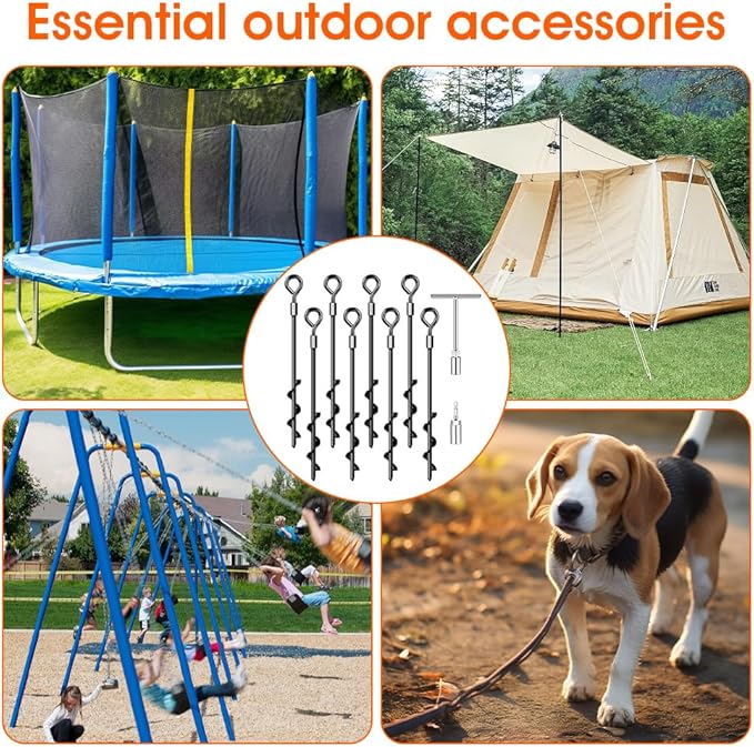 Ground Anchors, Trampoline Anchor Heavy Duty Screw in Ground Anchors 8Pack,Tent Stakes for Camping Tent, Trampoline, Canopies, Carports, Sheds, Swing Sets,14in Ground Stakes for High Winds