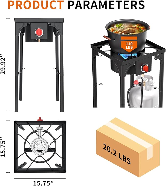 SKOK 1 Burner Propane Stove - Portable Camping Stove with 75,000 High Efficiency Propane Burner,Outdoor Stove for Camping, Backyard, Picnic
