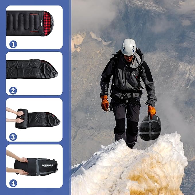 Flannel Sleeping Bag Cotton 0 Degree Cold Weather for Adults XXL Wearable Sleeping Bag 4 Seasons Waterproof with Compression Sack