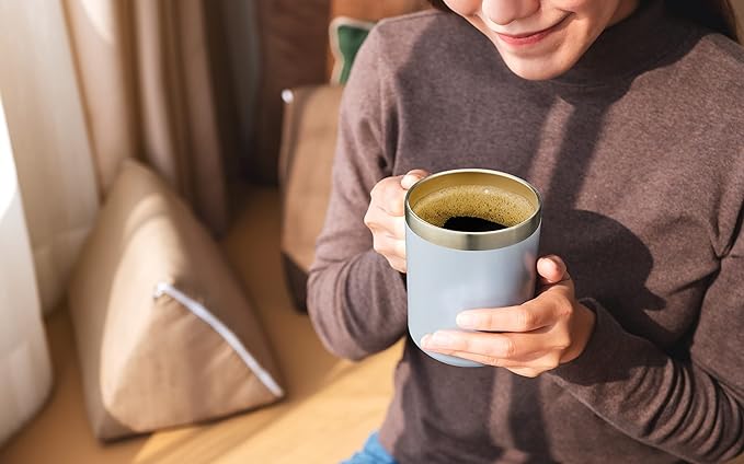 ALOUFEA 12oz Insulated Coffee Mug Cup with Handle, Stainless Steel Travel Coffee Mug with Flip Lid, Double Wall Vacuum Coffee Tumbler,Nut Brown