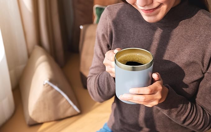 ALOUFEA 12oz Stainless Steel Insulated Coffee Mug with Handle, Double Wall Vacuum Tumbler Cup with Fliping Lid, Army Green, 4 Pack