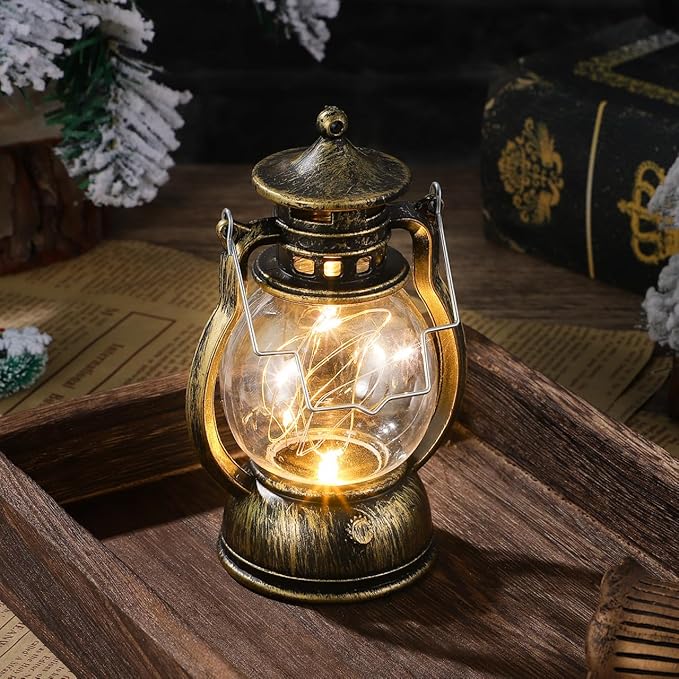 Lantern Decor Western, Hanging LED Vintage Lantern Metal with Carry Handle for for Weddings Western Camping Party Halloween Christmas Decorations 4.92inch