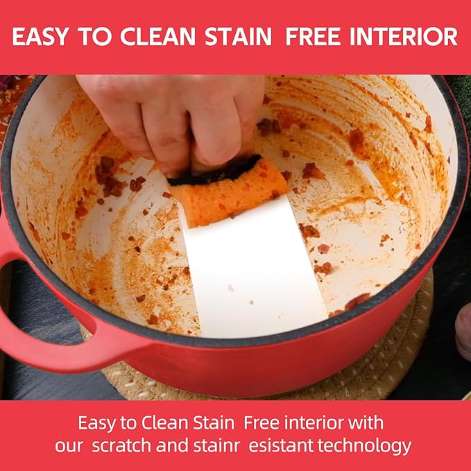 4.5 Quart Dutch Oven Enameled Cast Iron with Lid - Big Dual Handles - Oven Safe up to 500°F - Classic Round Pot for Versatile Cooking Red