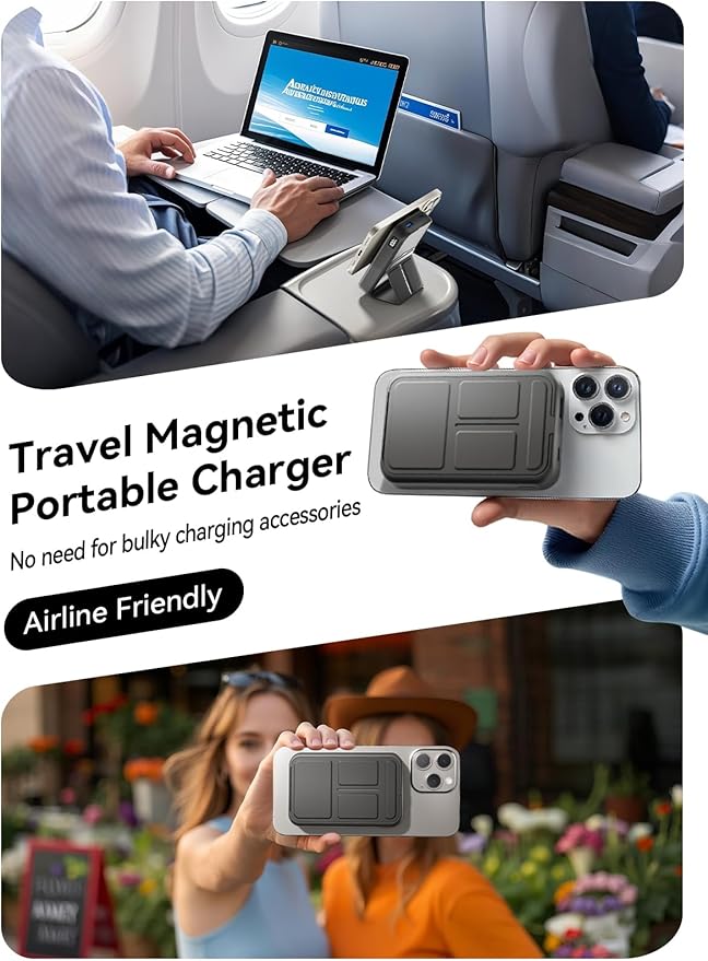 Magnetic Portable Charger, 10000mAh Wireless Power Bank with 20W USB-C Fast Charging, Foldable Stand & LED Display Magnetic Battery Pack, Compatible with iPhone 17/16/15/14/13 All Series