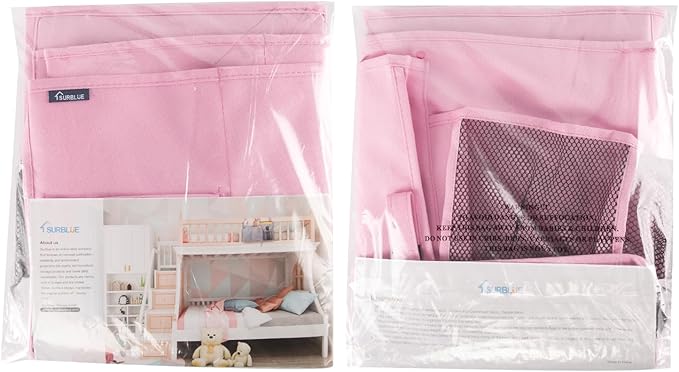 Surblue Caddy Hanging Organizer Bedside Storage Bag for Bunk and Hospital Beds, Pink, L