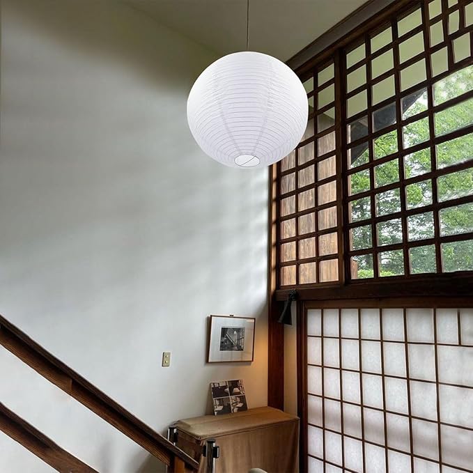 White Round Paper Lanterns-19.68" Large Hanging Paper Lantern Lamp, Chinese/Japanese Paper Lantern Pendant Light for Party Decoration, Wedding, Home Decor Ceiling Lampshade(1 Pack)