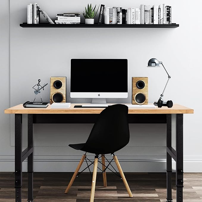 48" Adjustable Work Bench, Rubber Wood Top Workbench Heavy-Duty Work Table, 2000 LBS Load Capacity Hardwood Work Benches for Garage, Workshop, Home, Office, Easy Assembly